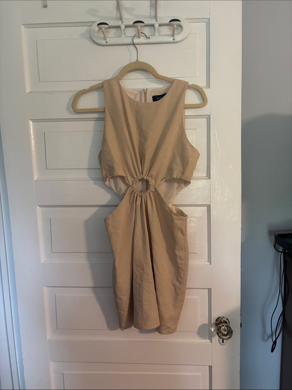 Beige Cutout Sheath Dress with Ring Detail